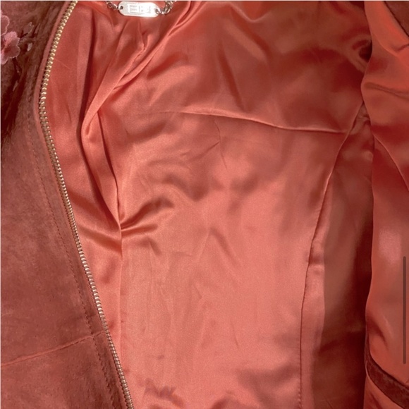 Vintage Guillaume Coral Orange Full Zip Embroidered Suede Jacket M - Picture 11 of 11